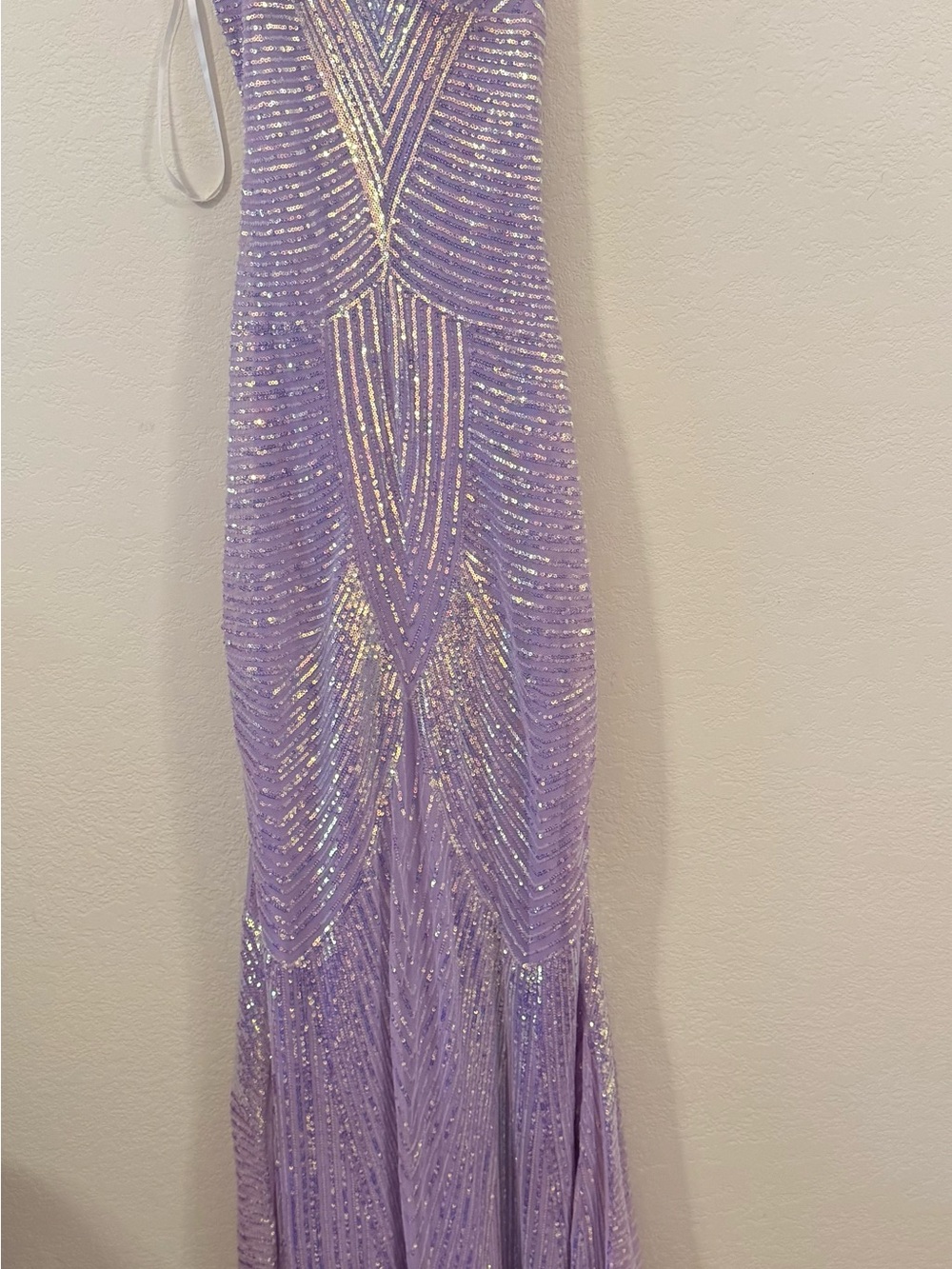 B Darlin Lavender Iridescent Sequin Evening Gown